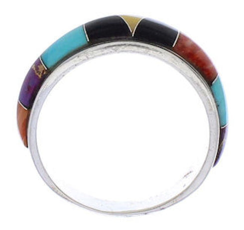 Silver And Multicolor Inlay Jewelry Ring Size 7-1/4 UX35998